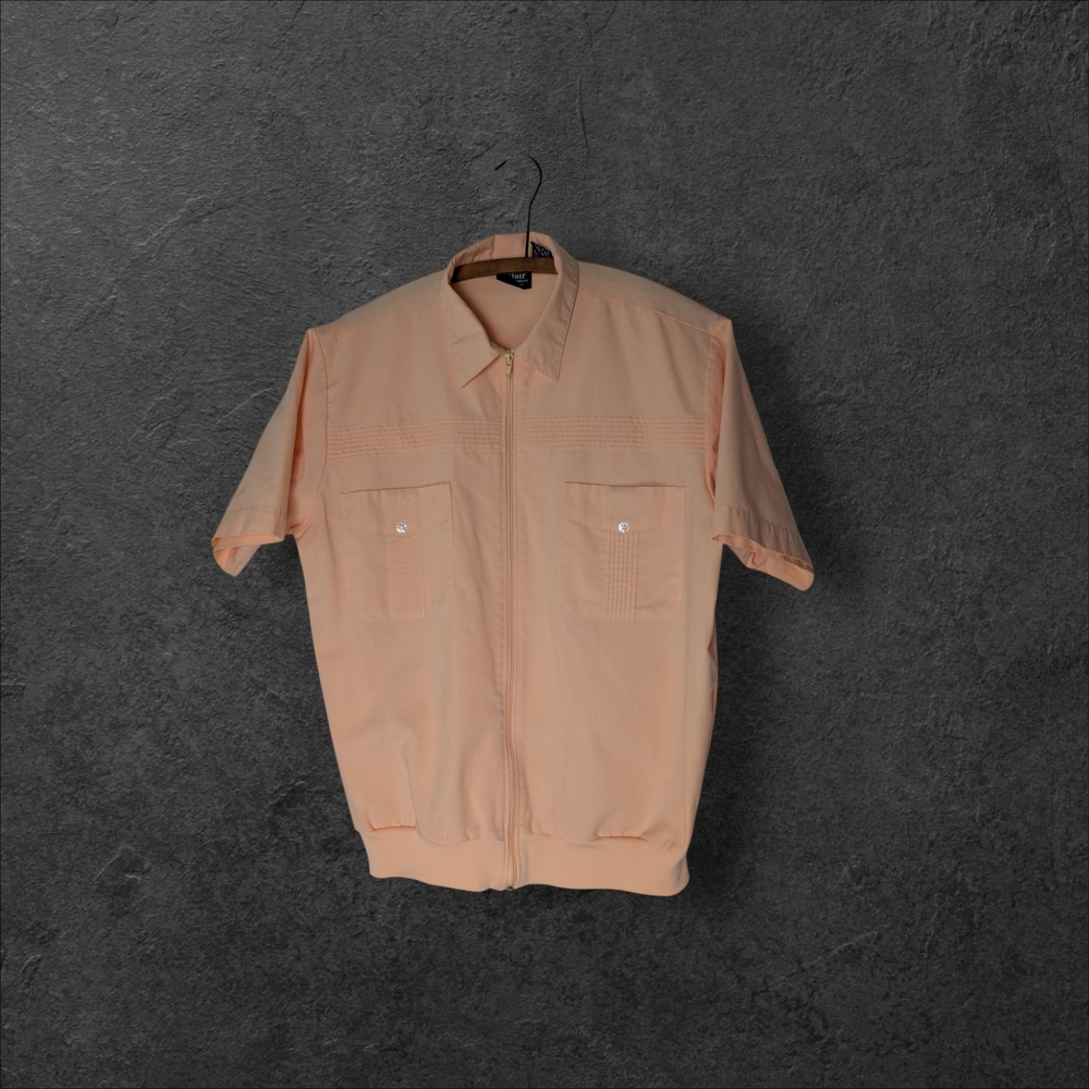 Vtg men's Peach Short Sleeve zipper front short sleeve Cuba Shirt Size Medium